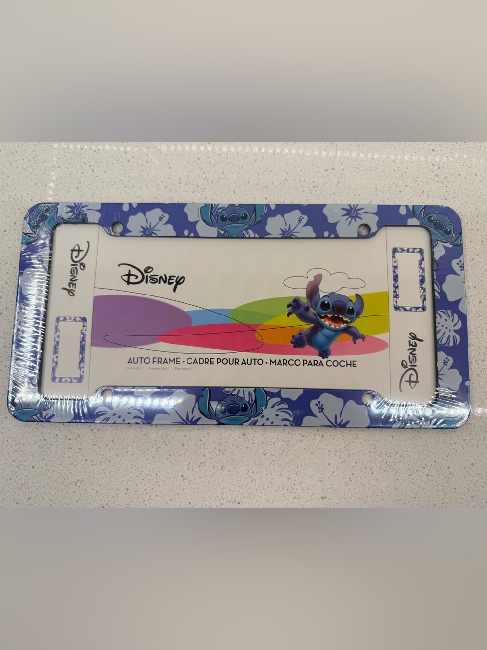 Disney Stitch Purple and Blue Floral Hibiscus License Plate Frame New